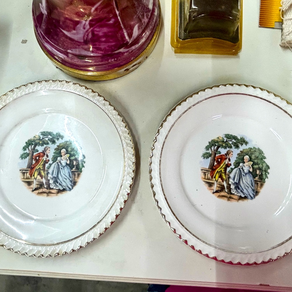 The Harker Pottery Company Victorian Themed 22k Rimmed matching 6 1/4” plates